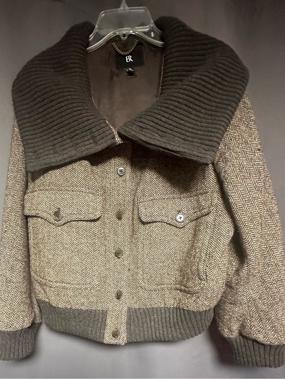 Banana Republic Brown Tweed Bomber Jacket with Ribbed Shawl Collar